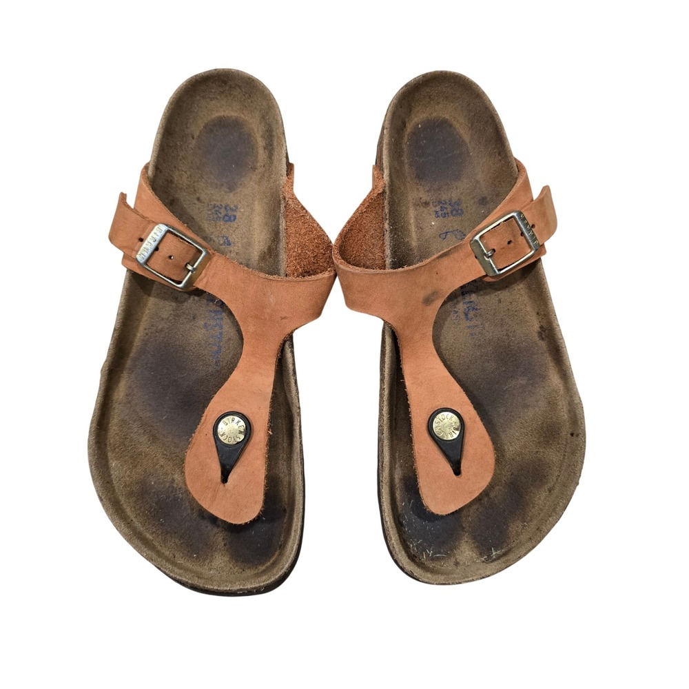 Birkenstock Gizeh Sandals Womens 38 7 Tan Leather Cork Thong Slides